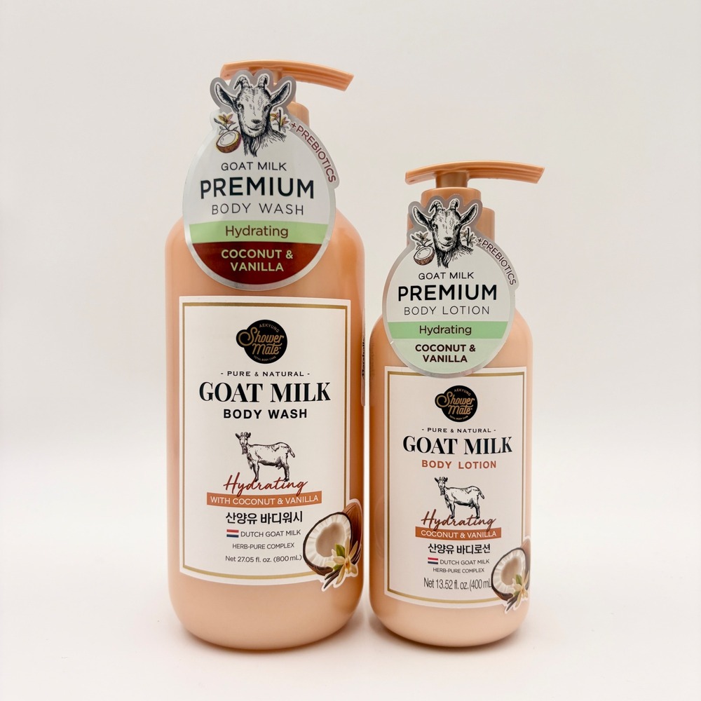 Shower Mate Goat Milk Body Wash & Lotion Set Coconut Vanilla Hydrating